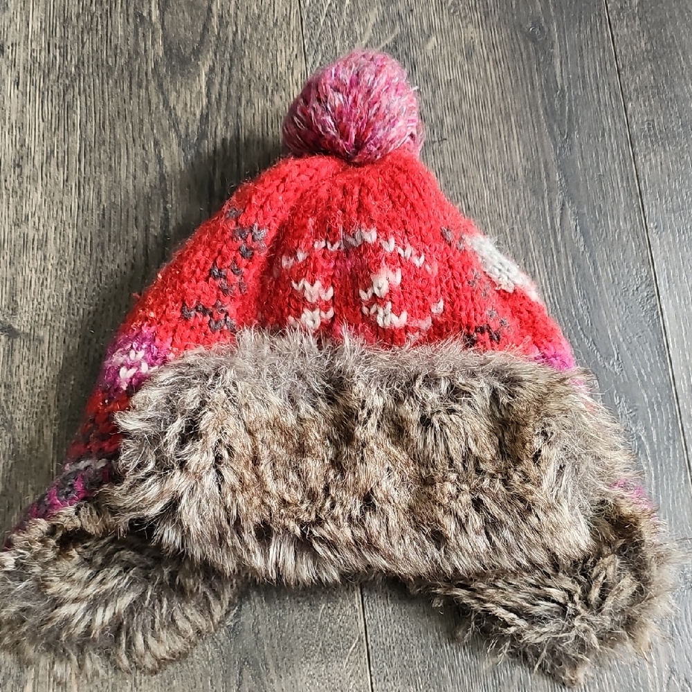 Chic Red and Brown Kids Fur-Lined Hat
